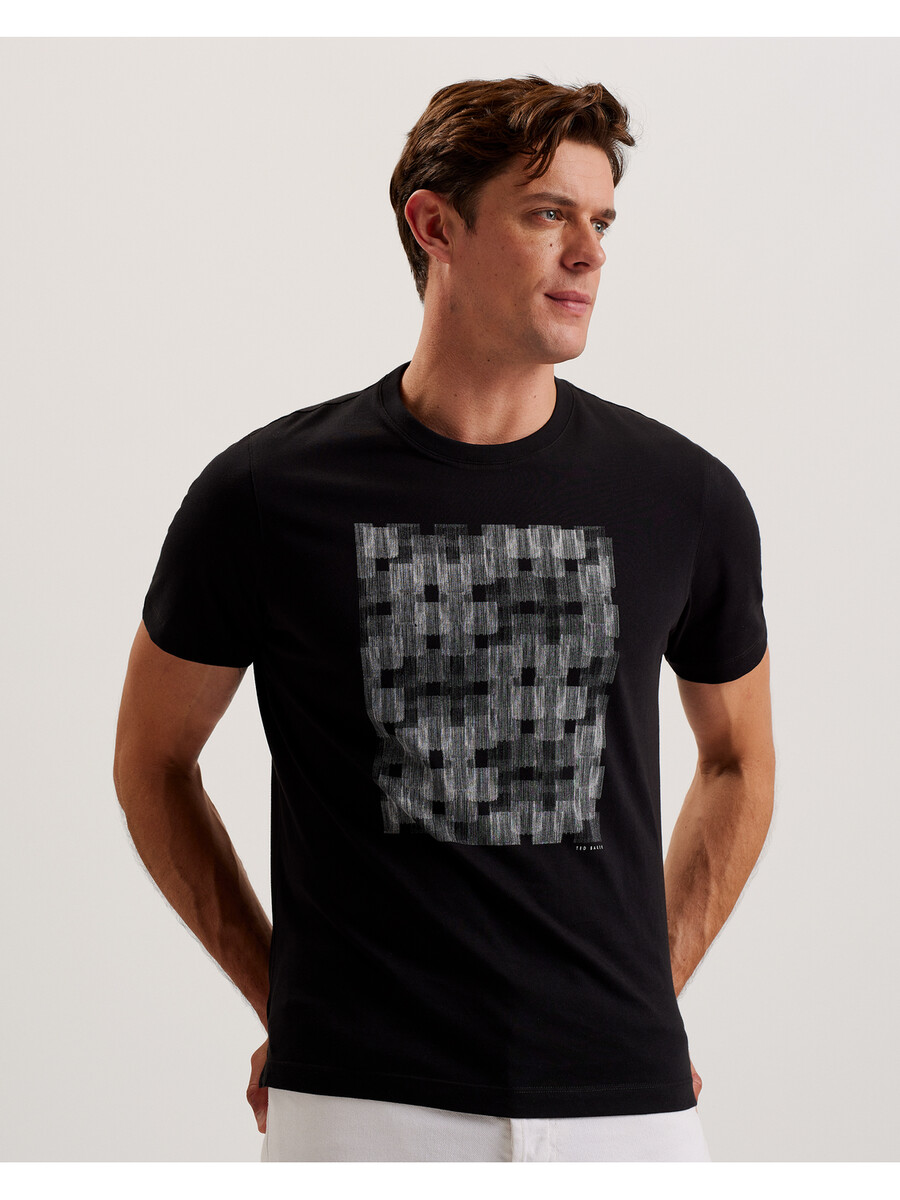 tessman - camiseta de algodón con cuello redondo y estampado de cuadros