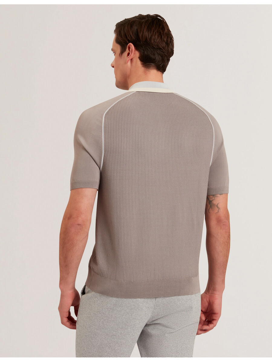 paxto - polo texturizado con cremallera y cuello a rayas