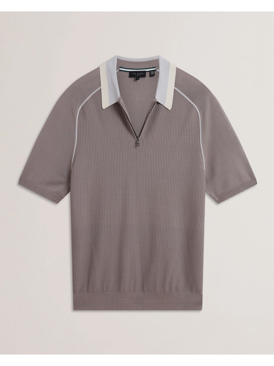 paxto - polo texturizado con cremallera y cuello a rayas