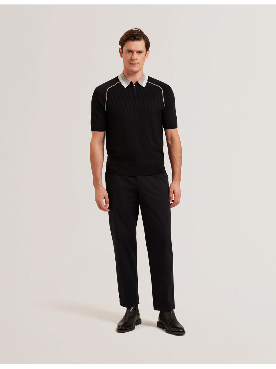 paxto - polo texturizado con cremallera y cuello a rayas