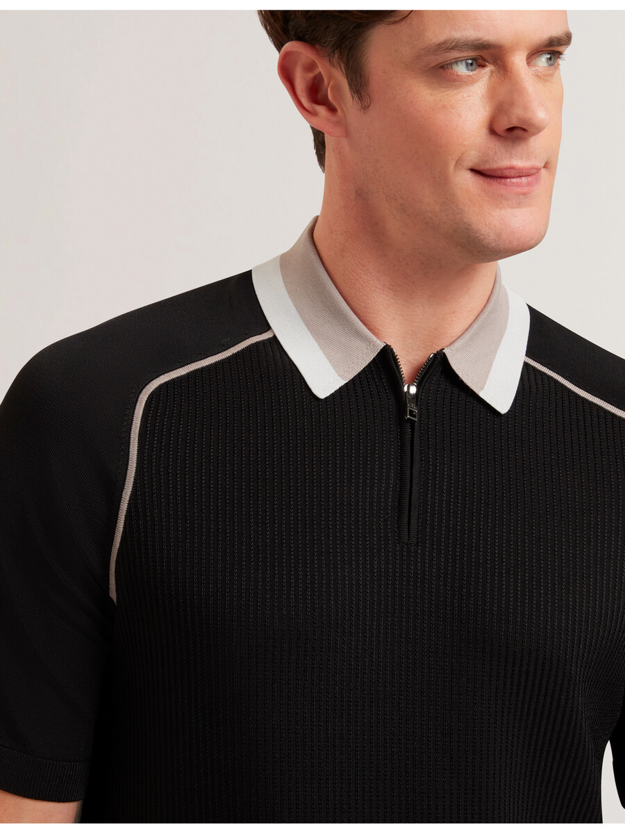 paxto - polo texturizado con cremallera y cuello a rayas
