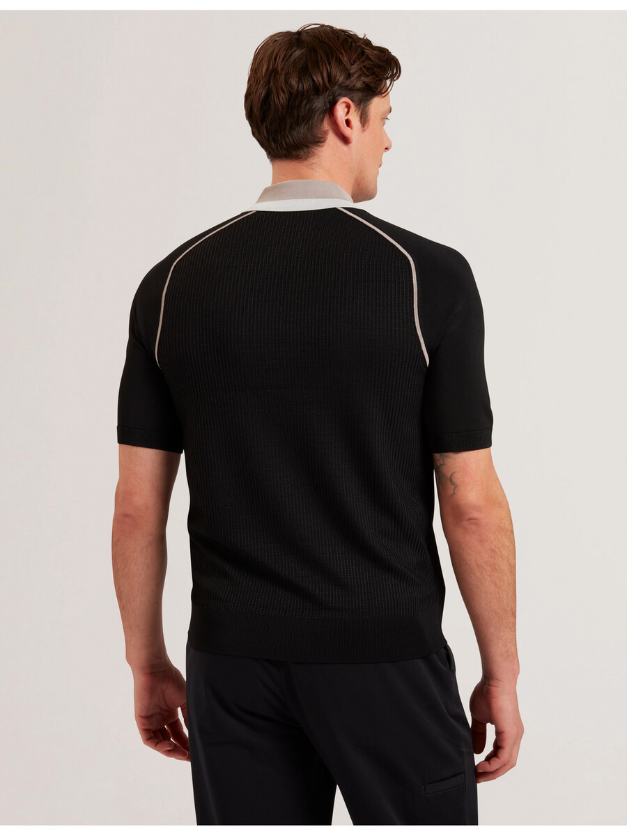 paxto - polo texturizado con cremallera y cuello a rayas