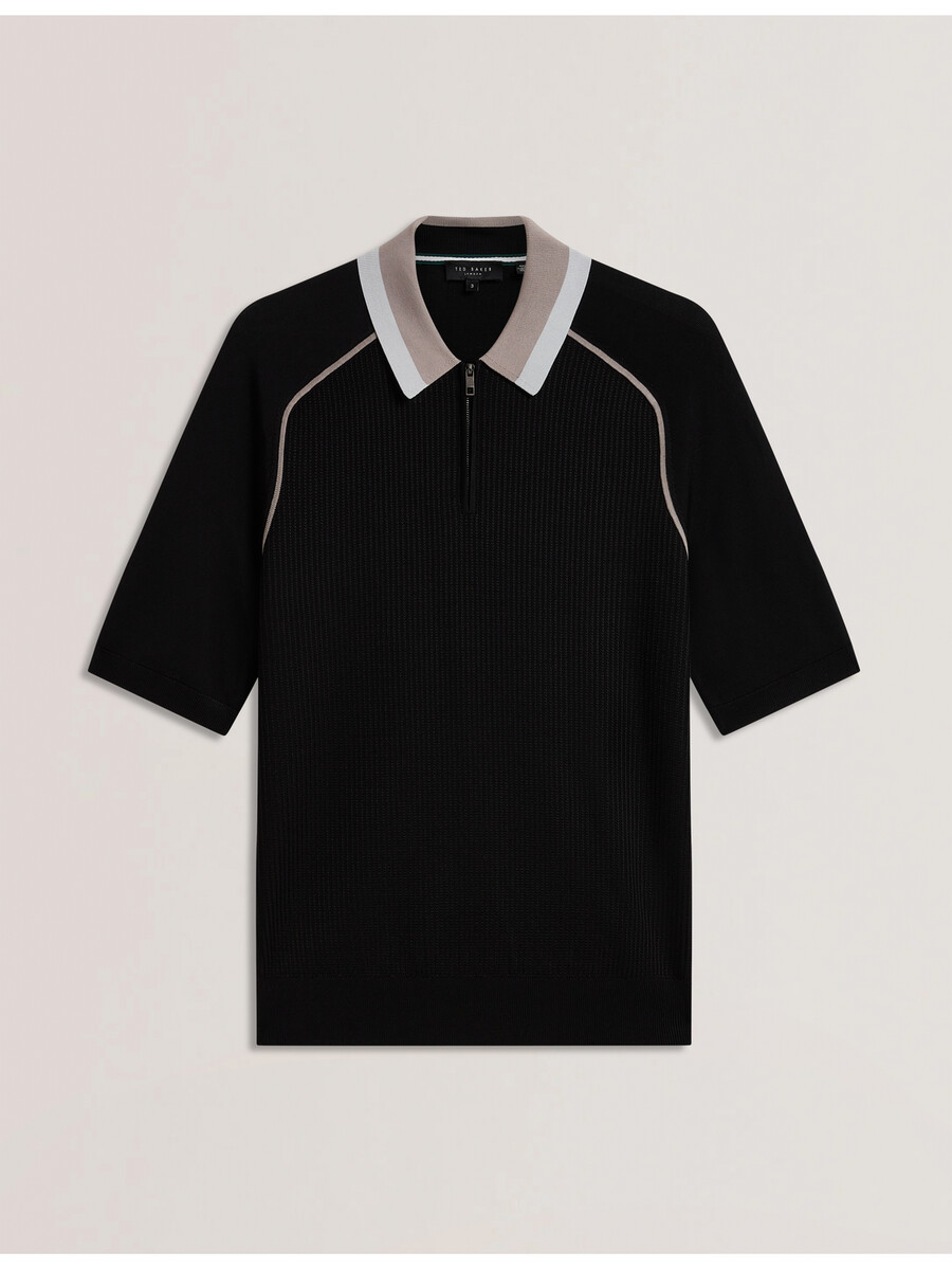 paxto - polo texturizado con cremallera y cuello a rayas