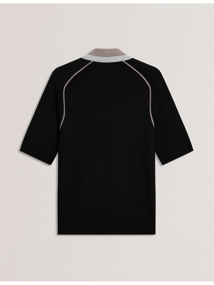 paxto - polo texturizado con cremallera y cuello a rayas