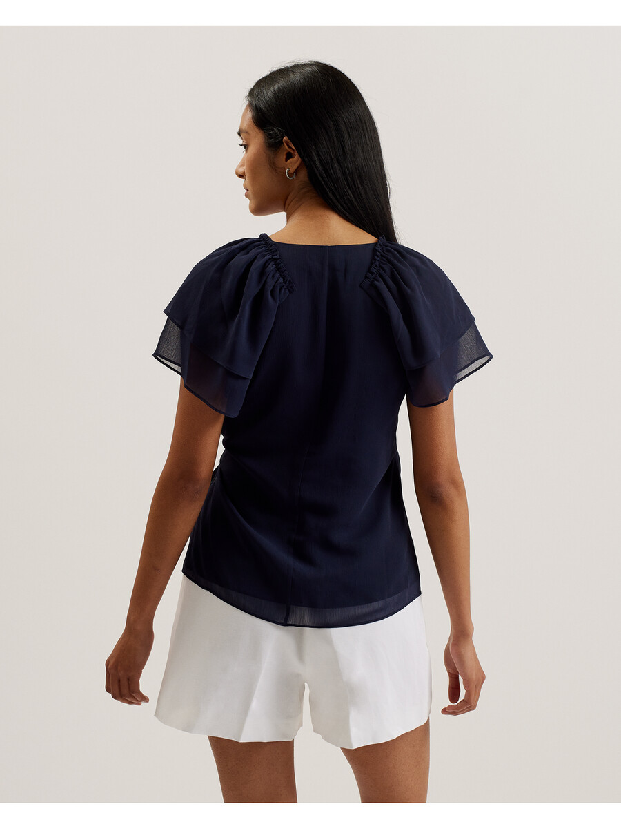 nobora - blusa cruzada de manga corta con volantes de gasa