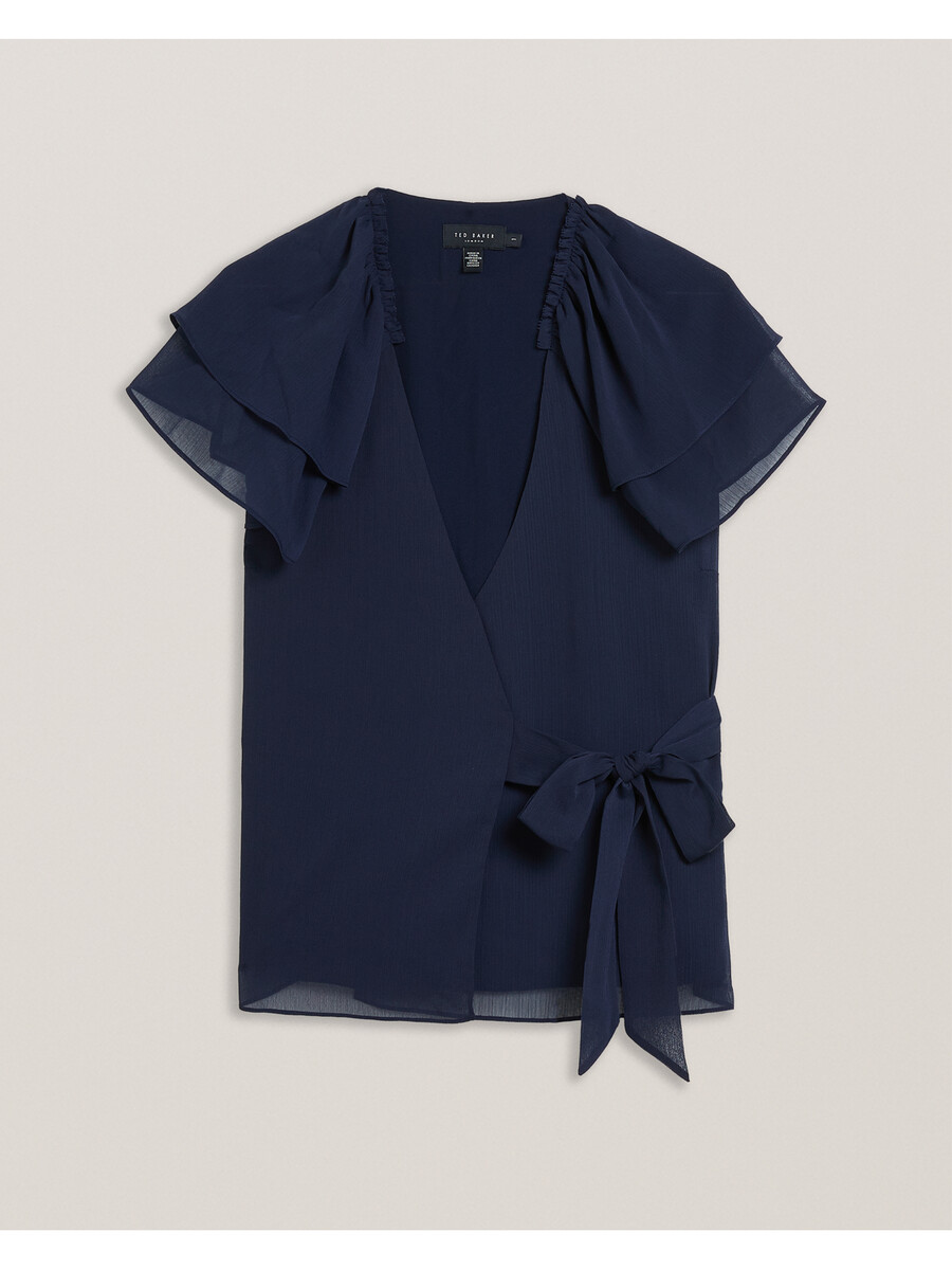 nobora - blusa cruzada de manga corta con volantes de gasa