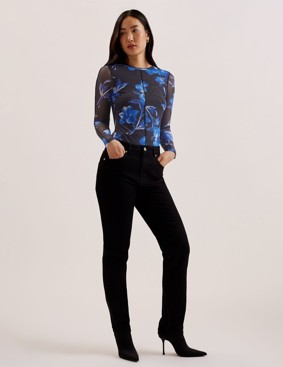 dekotha - top de manga larga de malla con estampado floral