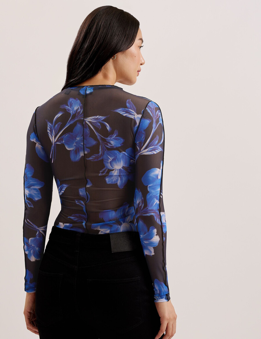 dekotha - top de manga larga de malla con estampado floral