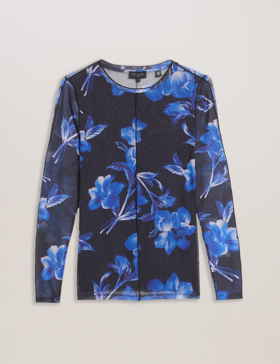dekotha - top de manga larga de malla con estampado floral