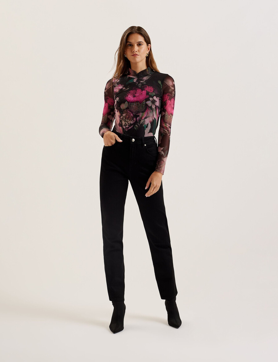 lisanna - top ajustado de malla con cuello alto y estampado