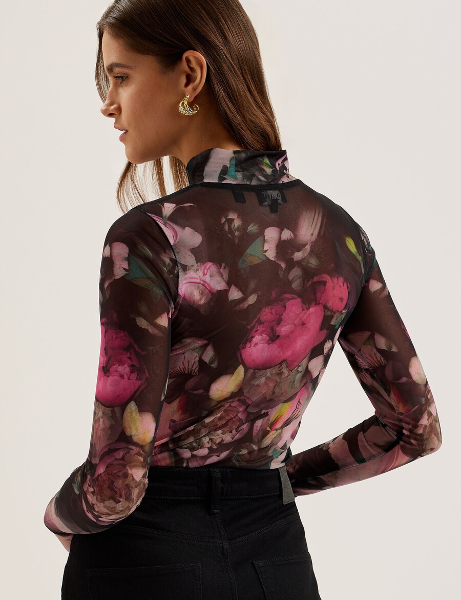 lisanna - top ajustado de malla con cuello alto y estampado