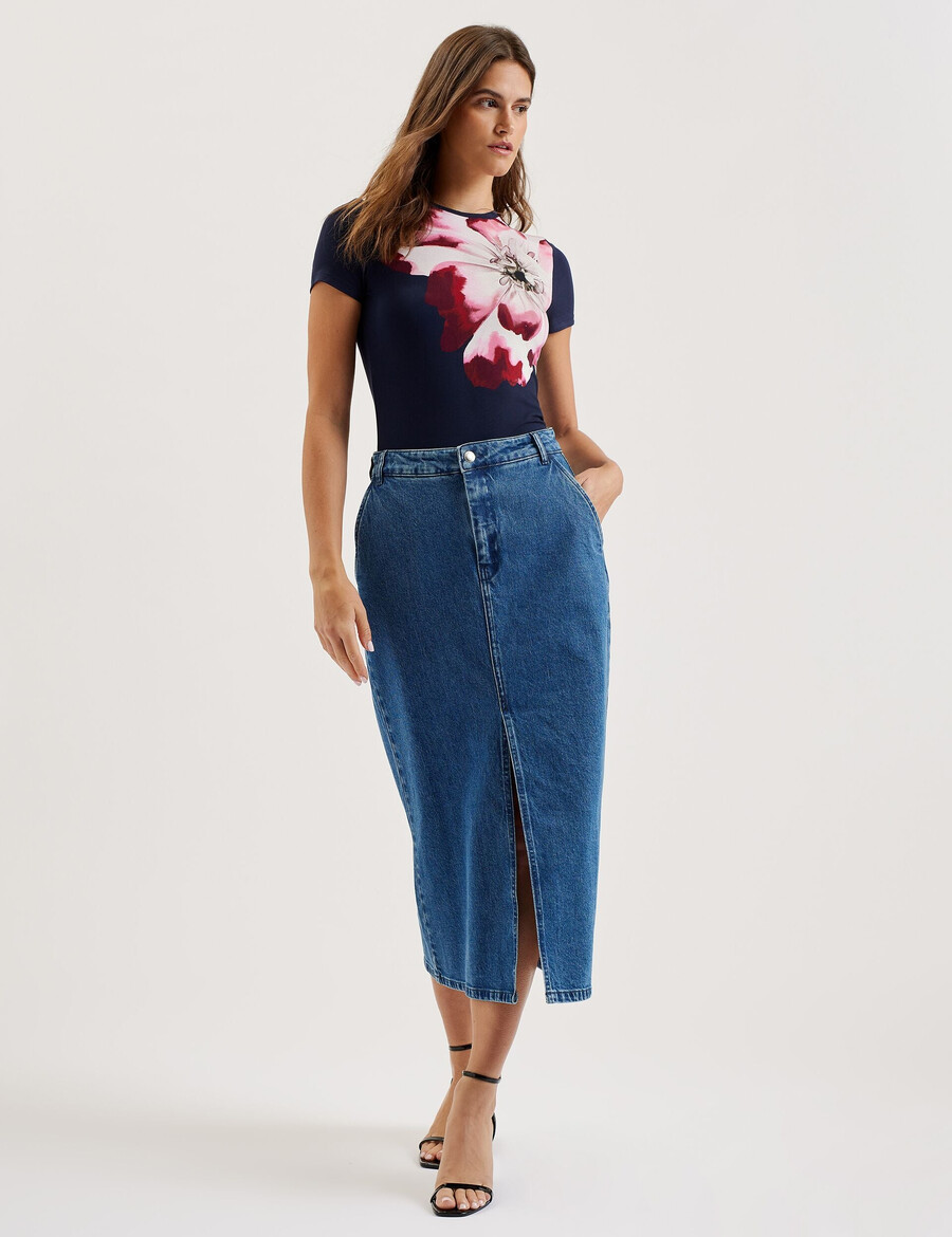 louannn - camiseta ajustada de cuello redondo con estampado de colocación