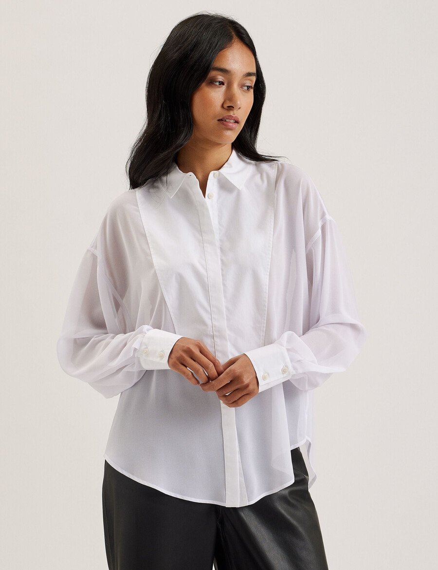 lechosa - blusa transparente de manga larga con pechera