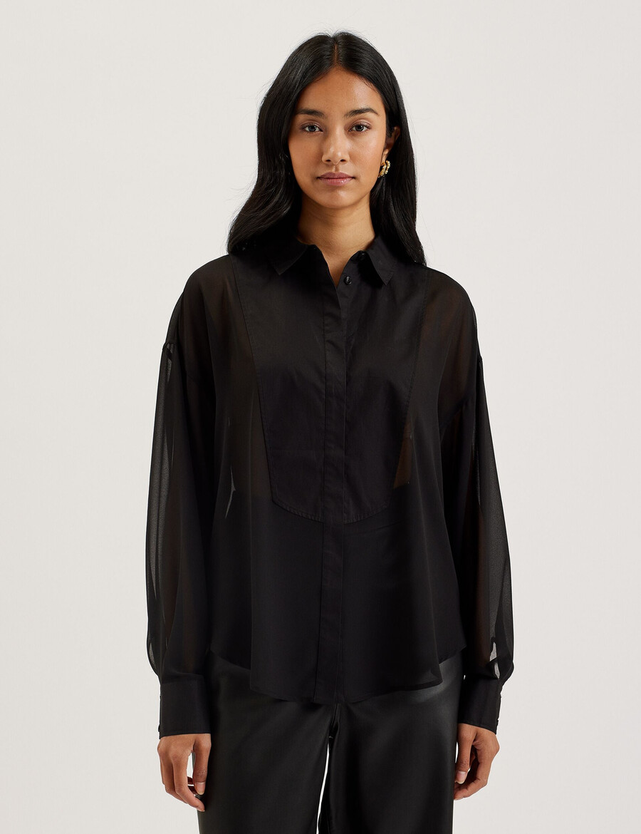 lechosa - blusa transparente de manga larga con pechera