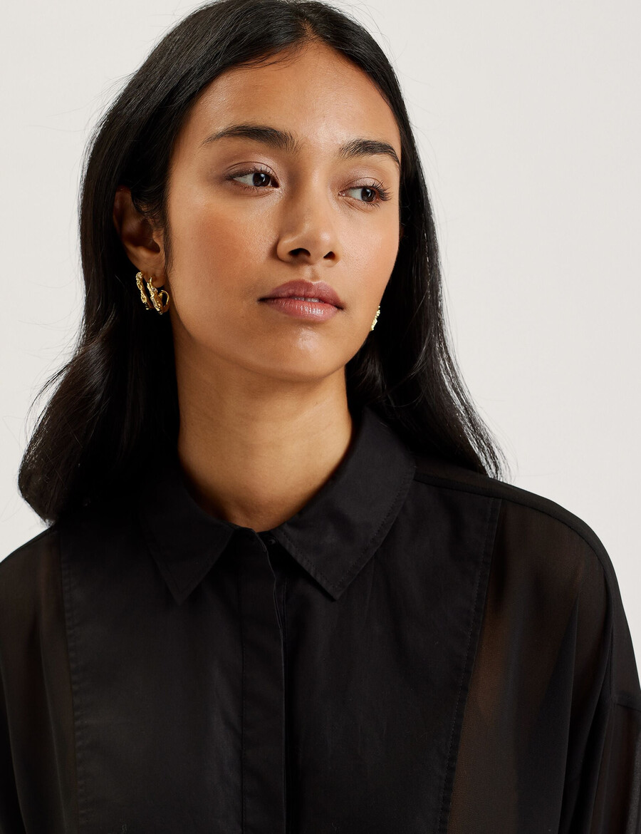 lechosa - blusa transparente de manga larga con pechera